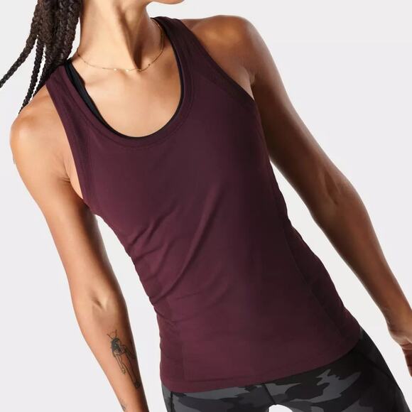 Sweaty Betty Athlete Seamless Workout Tank Black Cherry Purple Size XL - Picture 1 of 3